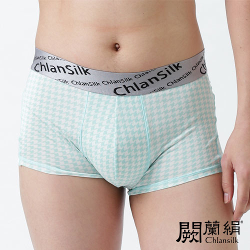 【Chlansilk闕蘭絹】100%蠶絲清新千鳥白廠絲男平口褲-綠