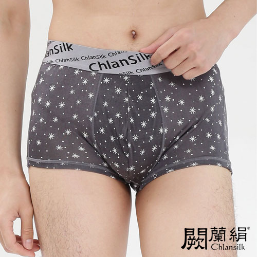 【Chlansilk闕蘭絹】100%蠶絲繽紛雪花白廠絲男平口褲-灰