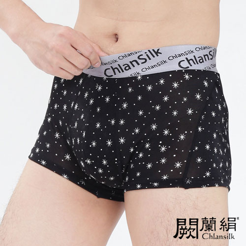 【Chlansilk闕蘭絹】100%蠶絲繽紛雪花白廠絲男平口褲(XL)-黑