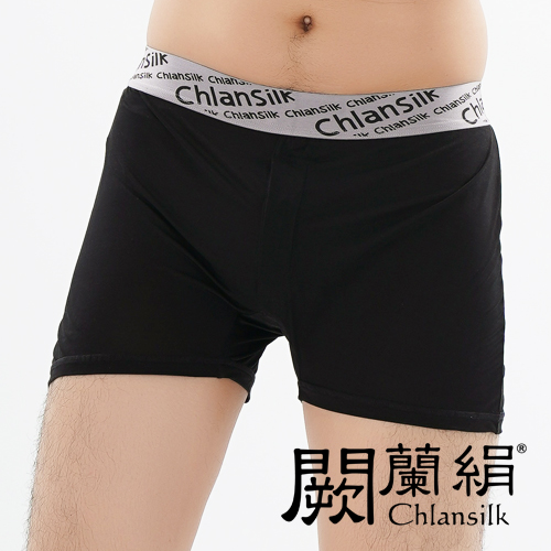 【Chlansilk闕蘭絹】100%蠶絲舒適透氣四角平口褲-88993-1(黑)