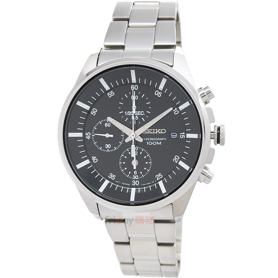 SEIKO 手錶 SNDC81P1 精工表 黑面夜光 日期 三眼計時 鋼帶 男錶