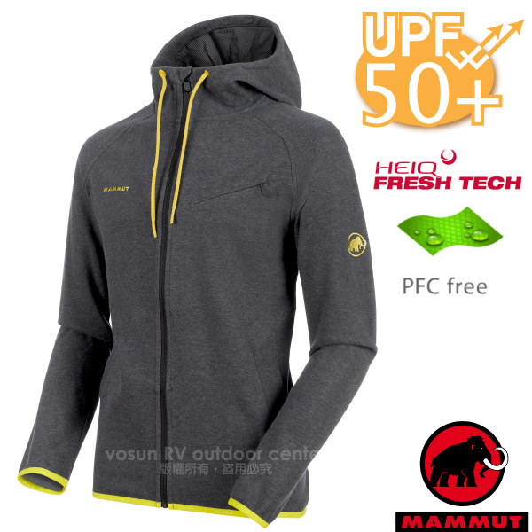 【瑞士 MAMMUT 長毛象】男新款 Logo Hooded 透氣保暖連帽刷毛外套.中間層夾克/spacer保暖抓絨.HeiQ Fresh Tech防異味/23270-00158 黑