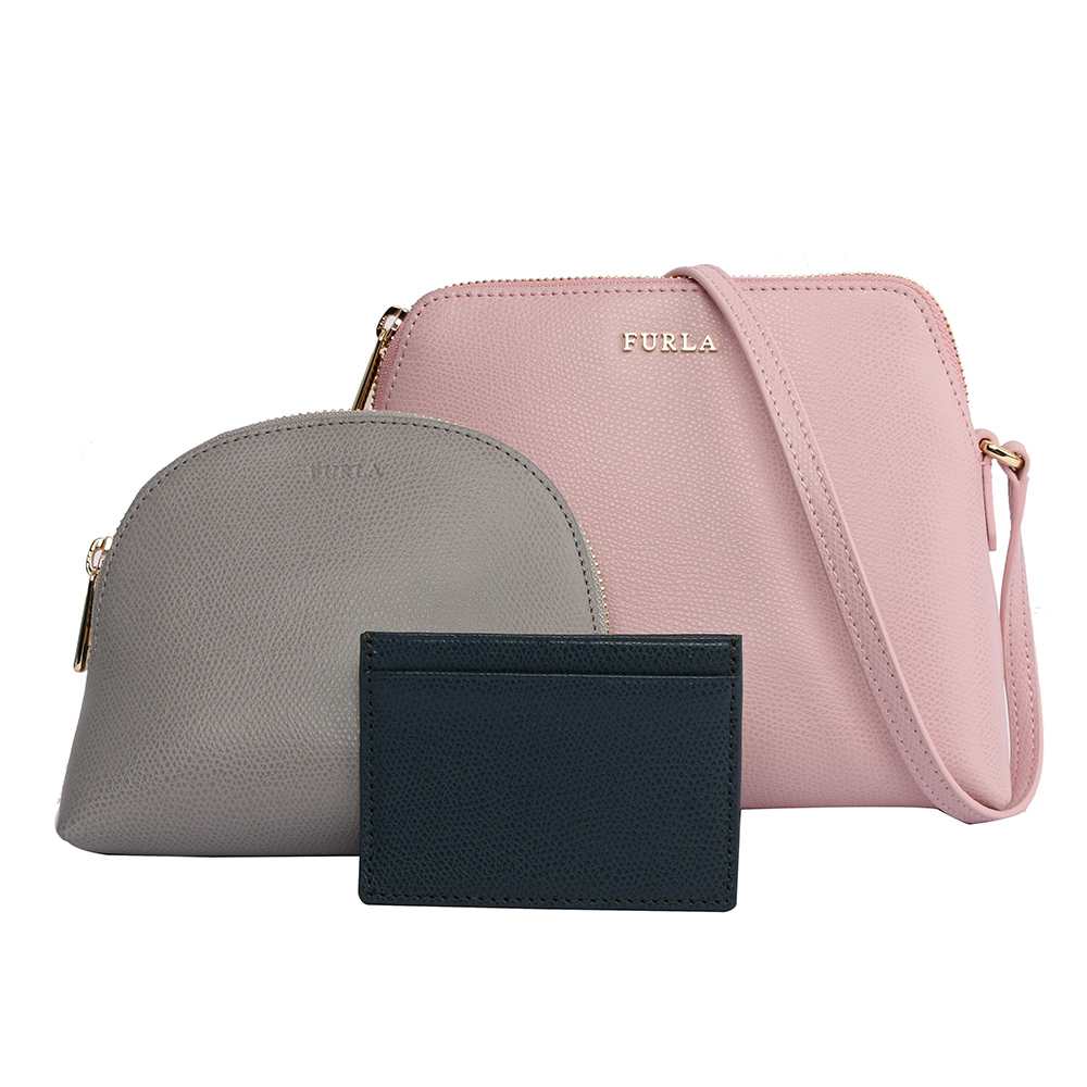 【FURLA】壓紋皮革BOHEME crossbody-小(粉/灰/灰藍)