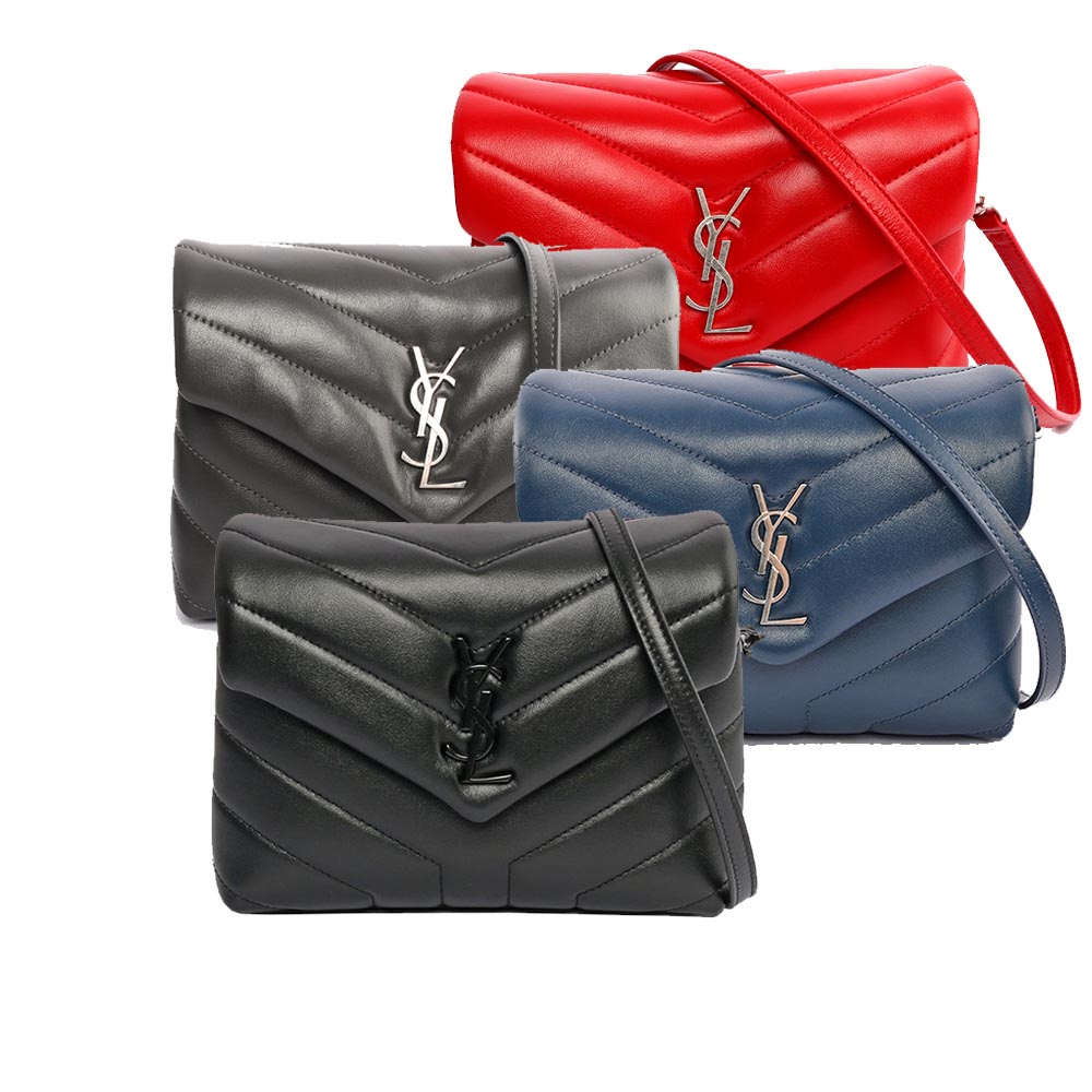 【YSL】Monogram Lou Lou V紋小牛皮斜背包/方胖包(MINI)(任選)