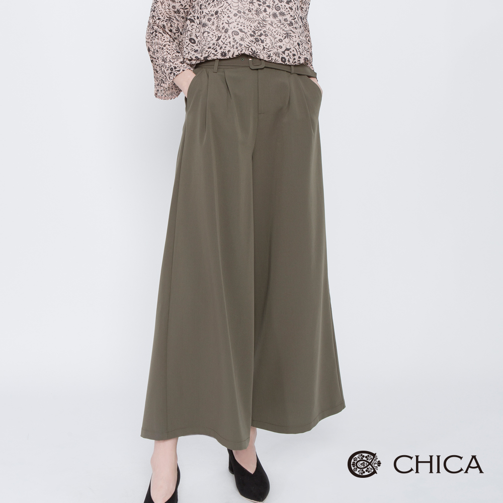 CHICA 知性凡賽斯腰帶打褶落地寬褲(2色)