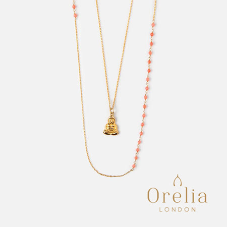 Orelia LONDON 英國倫敦質感飾品 BUDDHA CHARM BEADED NECKLACE  魅力BUDDHA珊瑚串珠分層鍍金項鍊