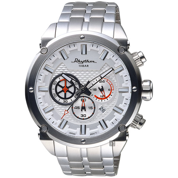 RHYTHM日本麗聲 時尚霸氣計時手錶-銀/48mm SI1612S01