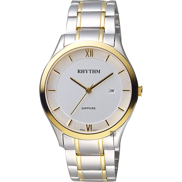 RHYTHM日本麗聲 簡約羅馬日期手錶-白x雙色/39mm P1211S03