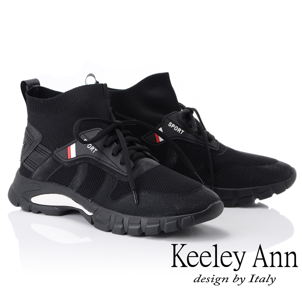 Keeley Ann率性街頭~中筒襪套式綁帶休閒鞋(黑色876772210-Ann系列)