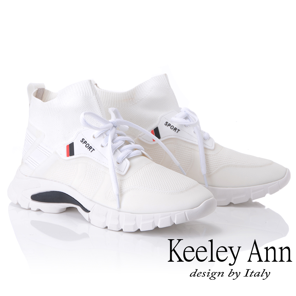 Keeley Ann率性街頭~中筒襪套式綁帶休閒鞋(白色876772240-Ann系列)