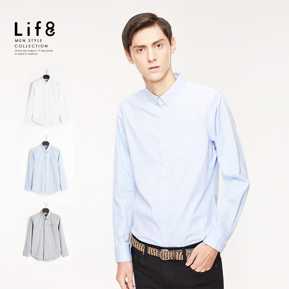 【Life8】Formal 牛津面感 基本釘釦 長袖襯衫-11176-淺藍