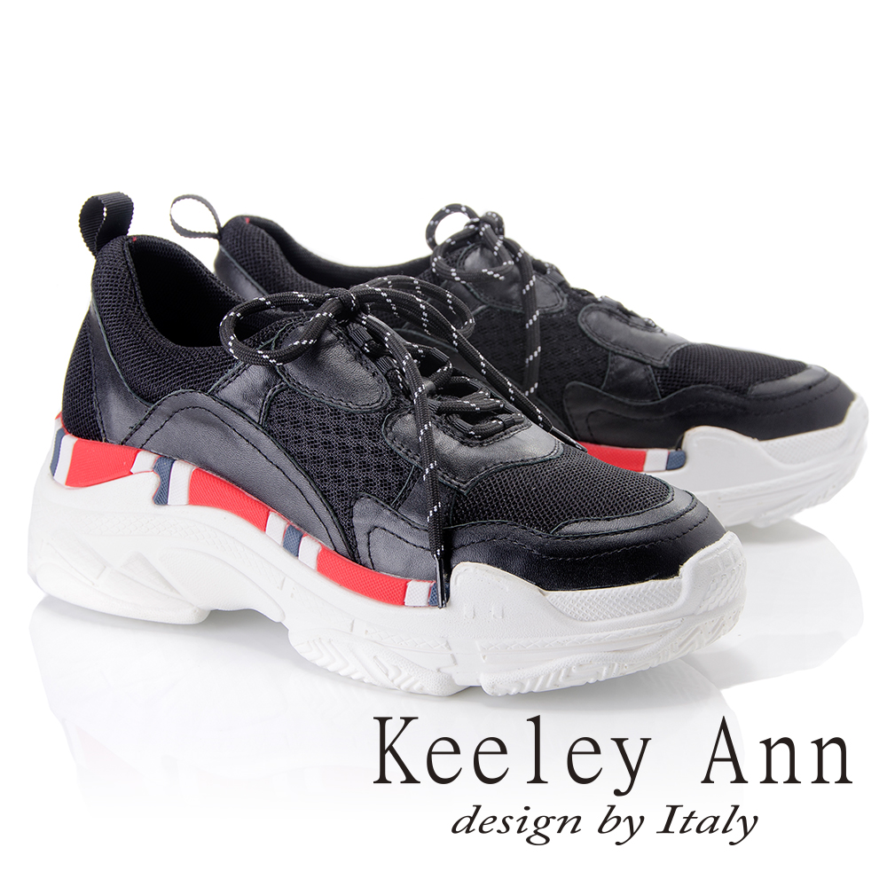 Keeley Ann韓系精選~率性街頭厚底綁帶休閒鞋(黑色876797110-Ann系列)