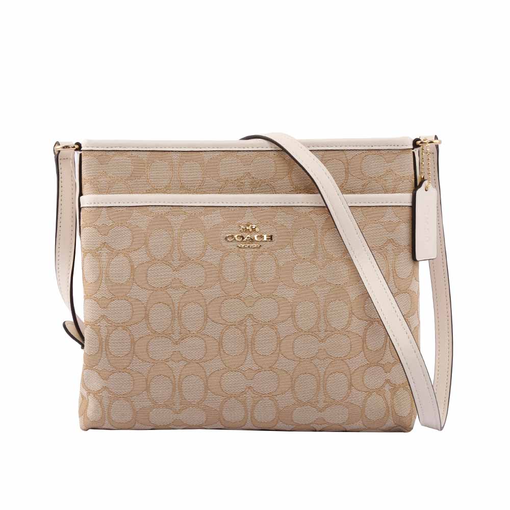 【COACH】緹花 LOGO斜背包(薄款)(白)