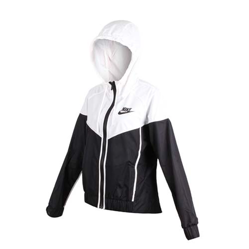 (女) NIKE 運動外套-連帽外套 慢跑 立領外套 黑白
