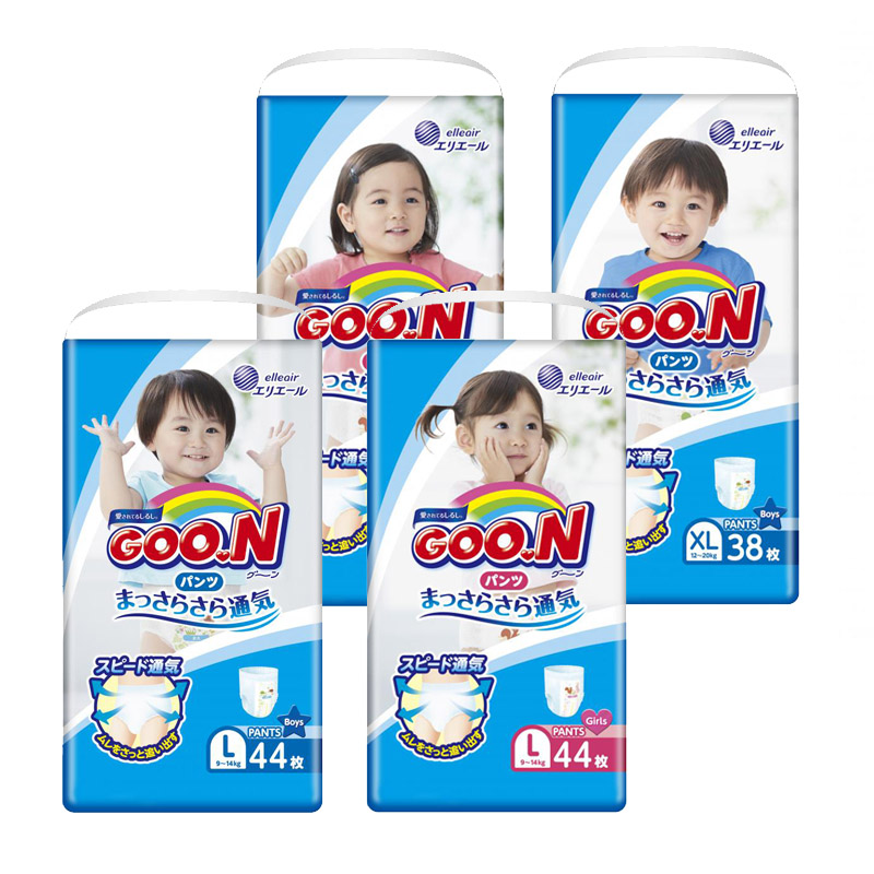 【日本大王GOO.N】境內版透氣舒柔褲型紙尿褲樂樂褲L/XL(男/女)/箱