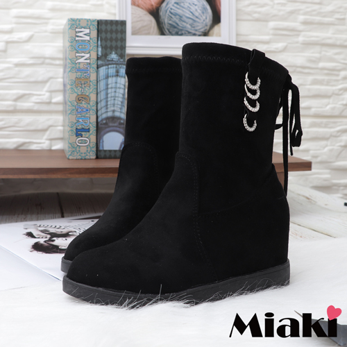 【Miaki】短靴.水鑽奢華內增高靴 (黑色)