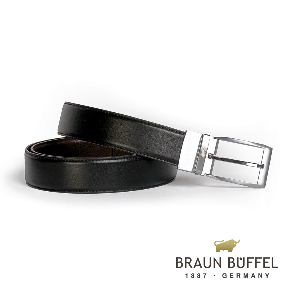 【BRAUN BUFFEL】經典紳士品味穿針式皮帶(銀色)BF19B-006T-SNK