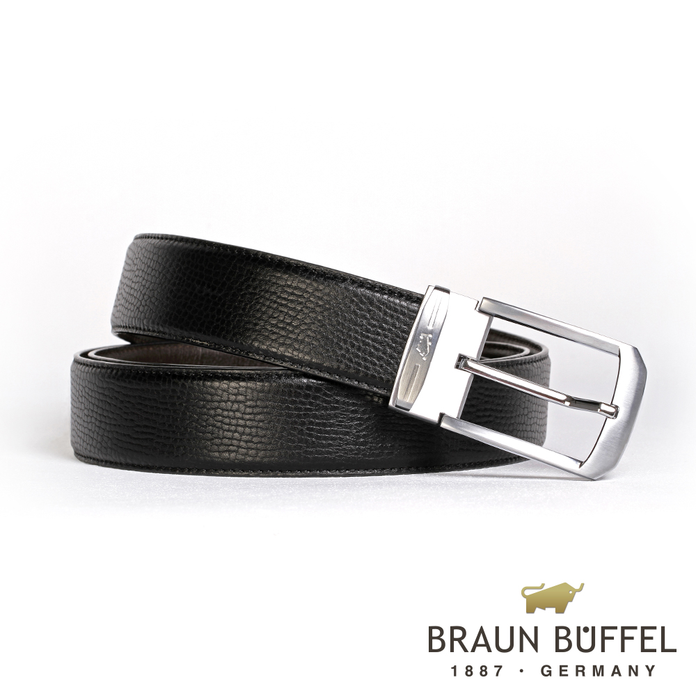 【BRAUN BUFFEL】沉穩紳士品味穿針式皮帶（銀色）BF19B-086T-SNK