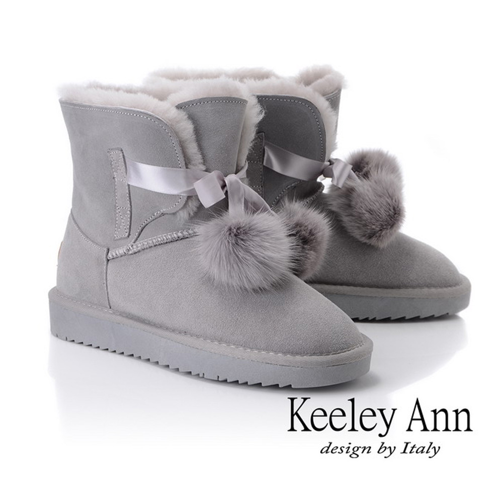 Keeley Ann甜美氣息~唯美綁帶毛球舒適雪靴(淺灰色877772279-Ann系列)