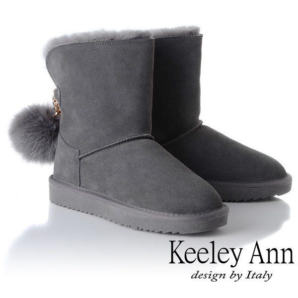 Keeley Ann氣質甜美~金屬鍊毛球中筒雪靴(灰色877772380-Ann系列)