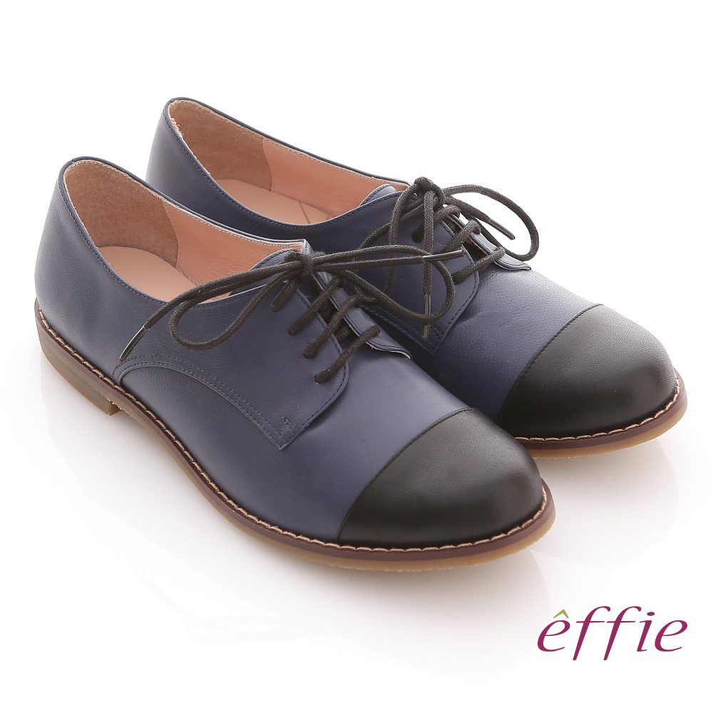 effie 街頭玩味 全真皮雙色拼接牛津鞋(藍)
