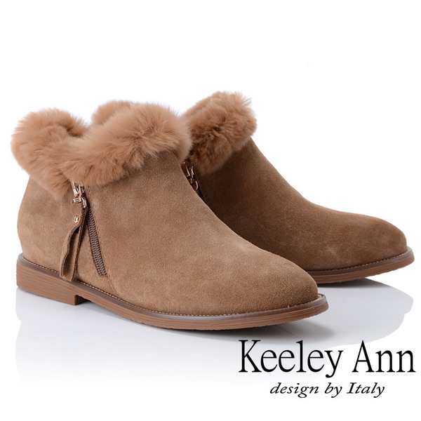 Keeley Ann俏皮甜心~絨毛滾邊側拉鍊短靴(駱駝色877847120-Ann系列)