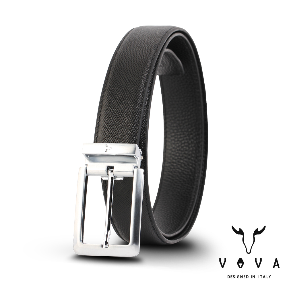 VOVA 休閒紳士穿針式十字紋皮帶（銀色） VA005-002-NK
