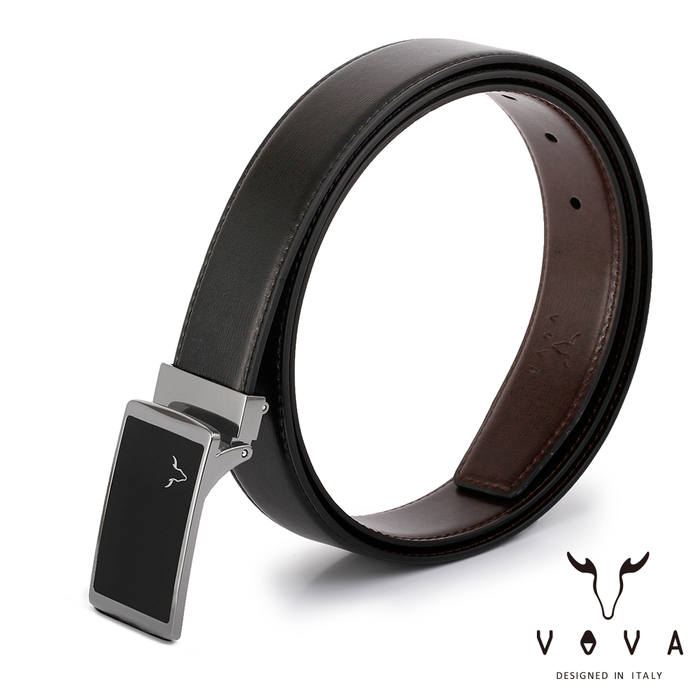 VOVA 休閒紳士琴鍵鏡面素面紋皮帶（銀色） VA005-003-NK