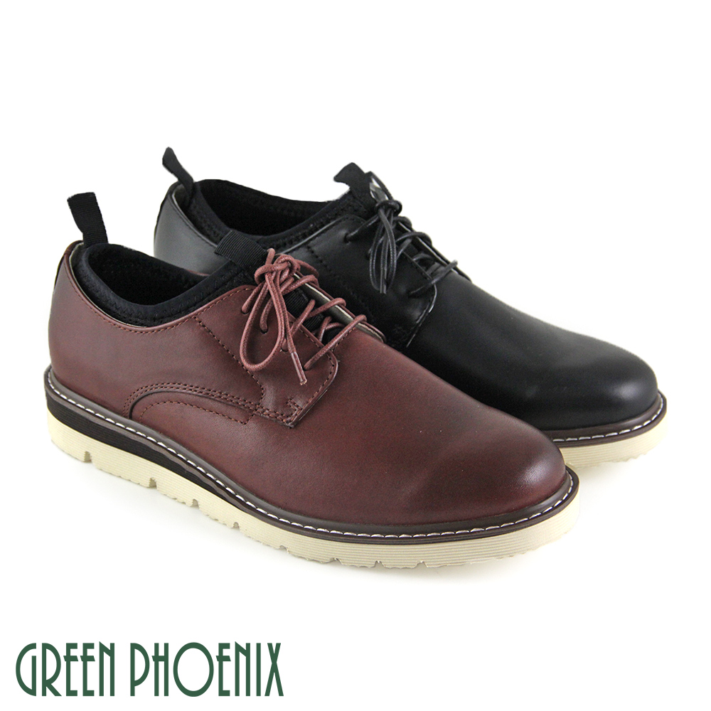 【GREEN PHOENIX】簡約織帶縫線襪套式真皮平底休閒皮鞋(男款)
