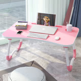 Style 攜帶式經典床上電腦桌/摺疊桌/和式桌(附 I Pad 卡槽設計) 粉紅色