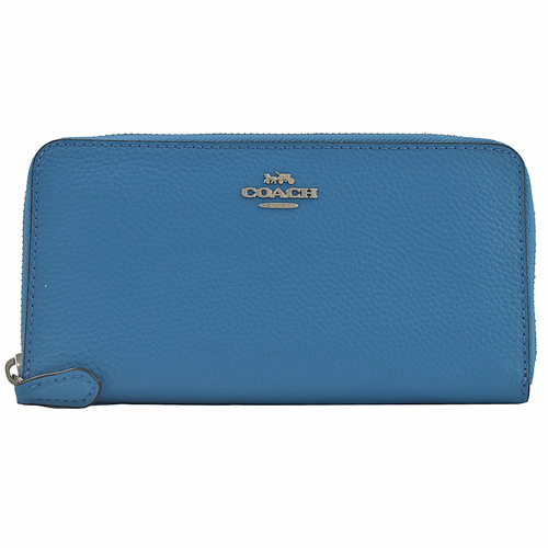 COACH 經典馬車LOGO荔枝皮革拉鍊長夾.藍