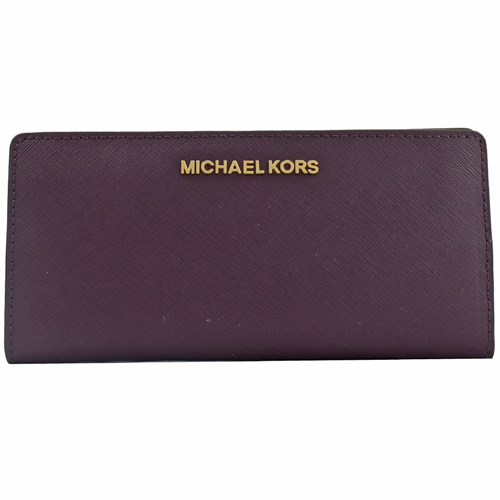 MICHAEL KORS JET SET 金字LOGO雙色對折扣式長夾 .紫