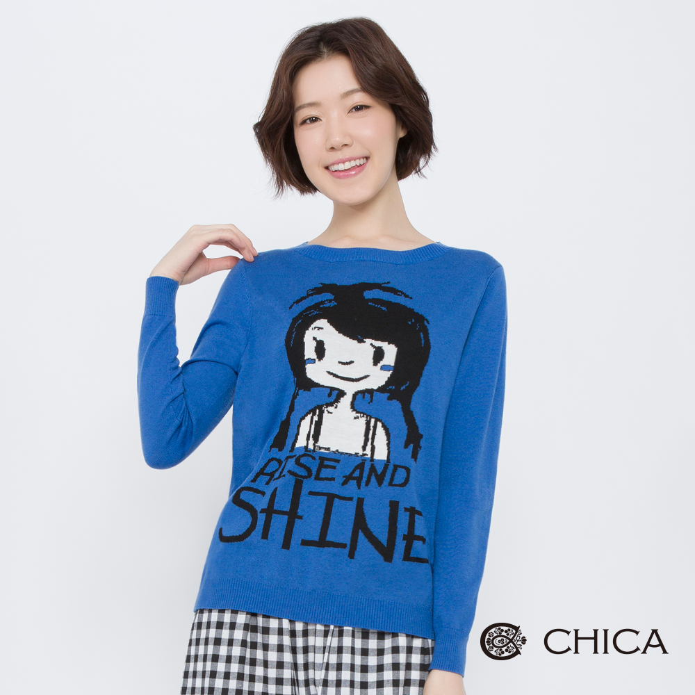CHICA 晨日女孩圖騰字母羊毛針織衫(2色)