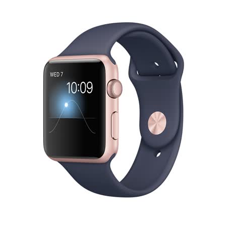 Apple Watch Series 1玫瑰金錶殼搭藍色運動型錶帶