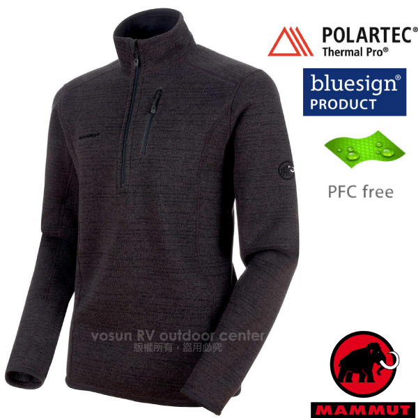 【瑞士 MAMMUT 長毛象】男款 Arctic Polartec Thermal Pro 半開襟彈性快乾保暖排汗衣(類羊毛)/中層衣_1014-00894-00162 幻影黑