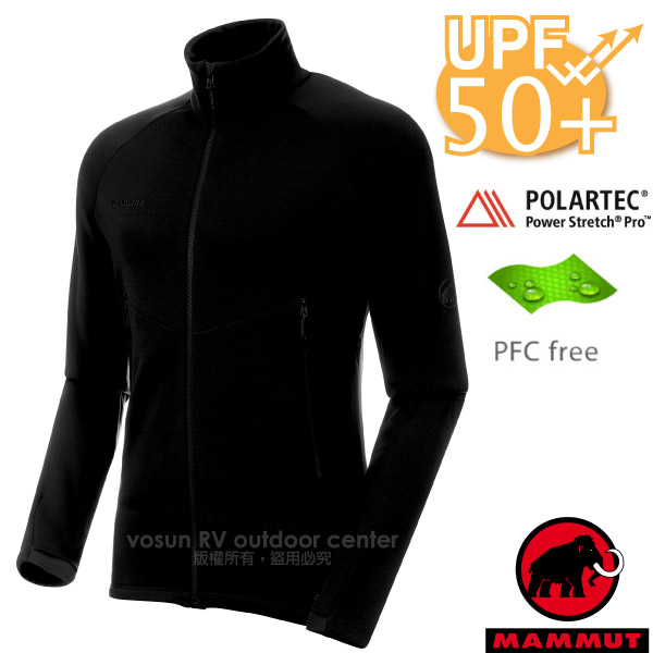 【瑞士 MAMMUT 長毛象】男款 Aconcagua Midlayer 抗磨彈性透氣防風保暖外套(Polartec Power Stretch Pro).內刷毛/1014-00320-0001 黑