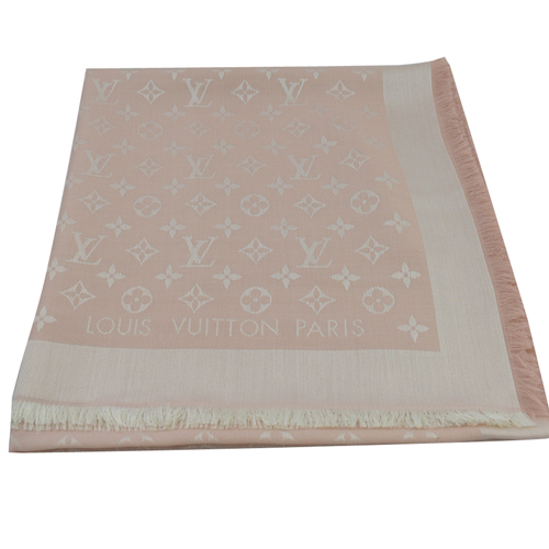 Louis Vuitton LV M72046 Monogram Denim 經典花紋羊毛絲綢披肩圍巾.粉_現貨