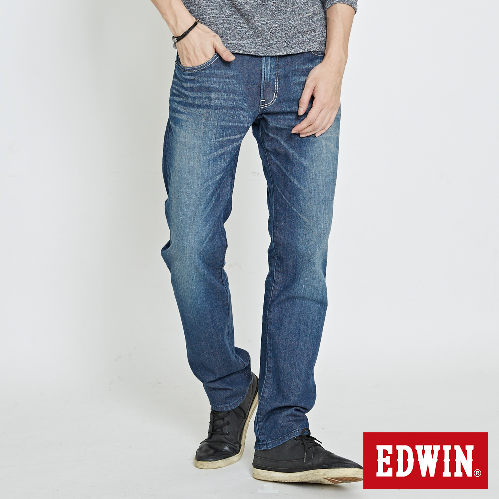 EDWIN 503 EDGE 斜袋中直筒牛仔褲-男-石洗藍