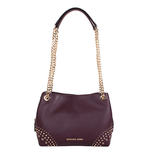MICHAEL KORS-金字logo鉚釘皮革鍊帶肩背包(桑紫)小