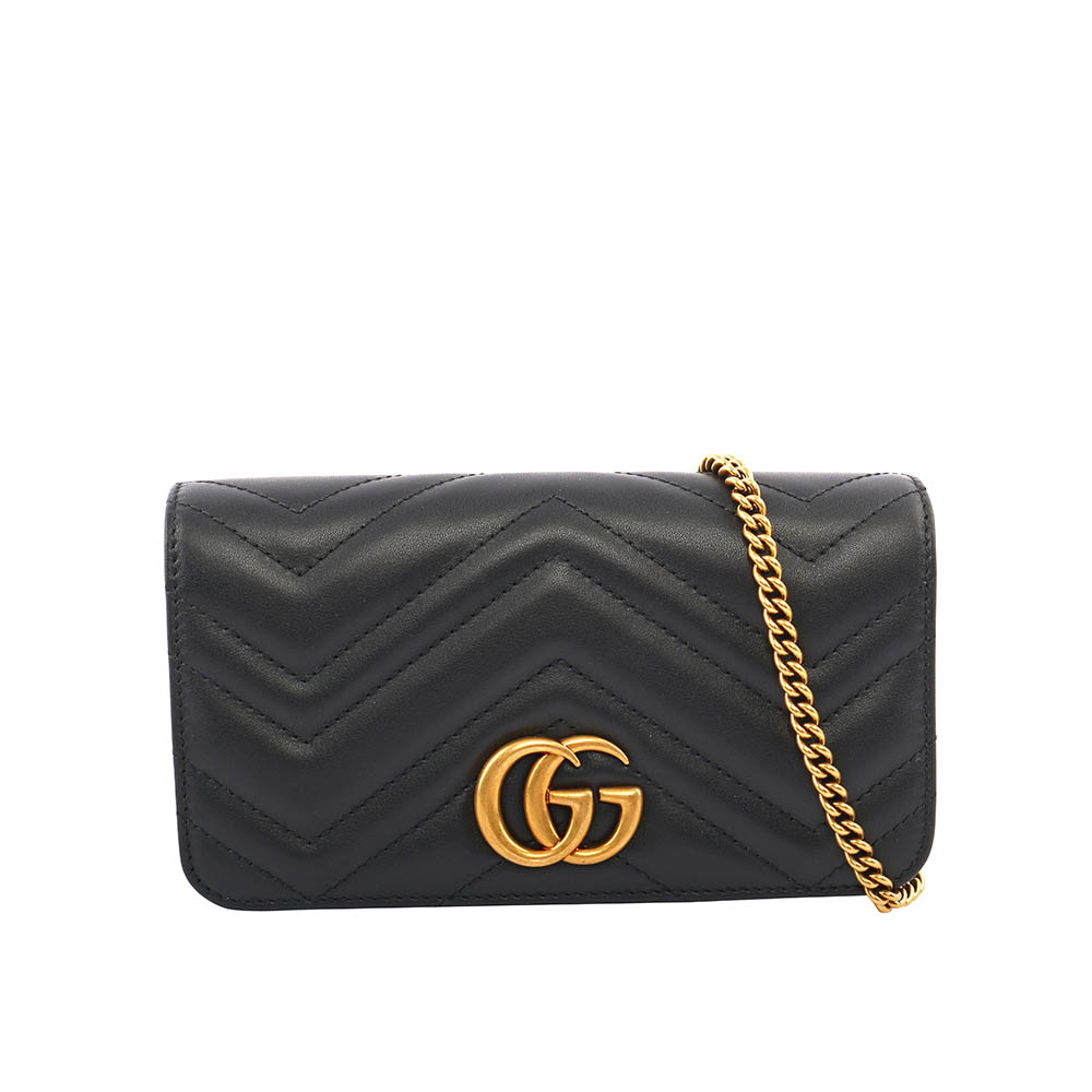 GUCCI Marmont mini款方型翻蓋側背鍊包(黑色)