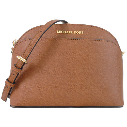 MICHAEL KORS EMMY金字素面防刮鍊帶斜背包(中/棕)