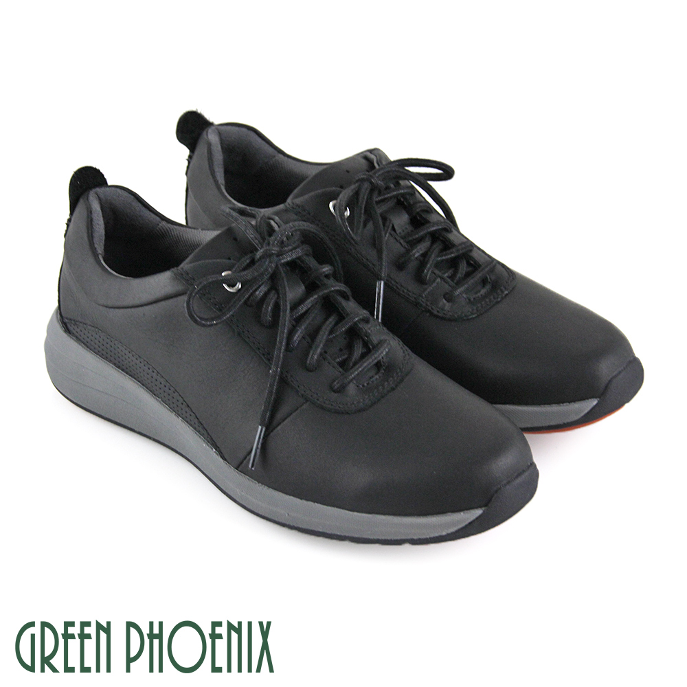 【GREEN PHOENIX】極簡素面孔洞綁帶蠟感牛皮平底休閒皮鞋(男款)