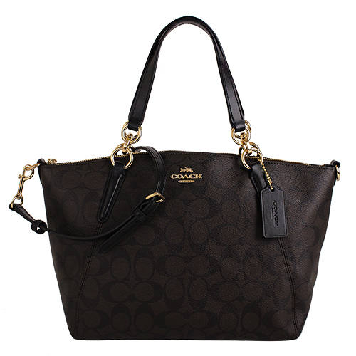 COACH- 金馬車防刮LOGO手提/斜背包(可可咖)/小