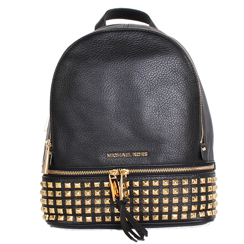 MICHAEL KORS RHEA ZIP牛皮鉚釘後背包(黑)中