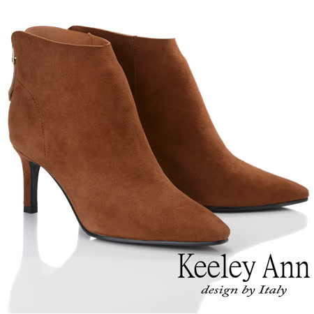 Keeley Ann簡約百搭~百搭素面羊反絨皮尖頭中跟短靴