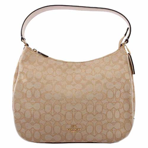 【COACH】LOGO緹花布肩背彎月包(白色)