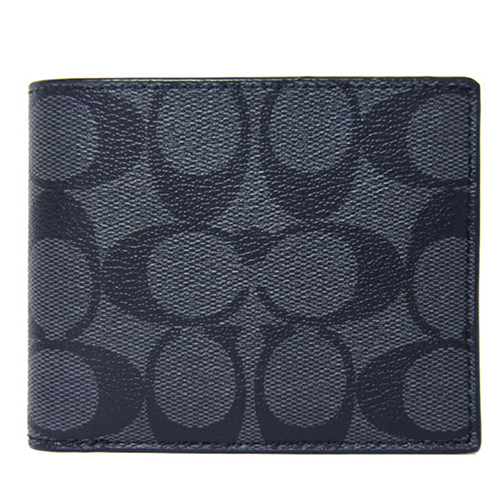 COACH PVC LOGO對開卡片短夾 -黑灰 75083