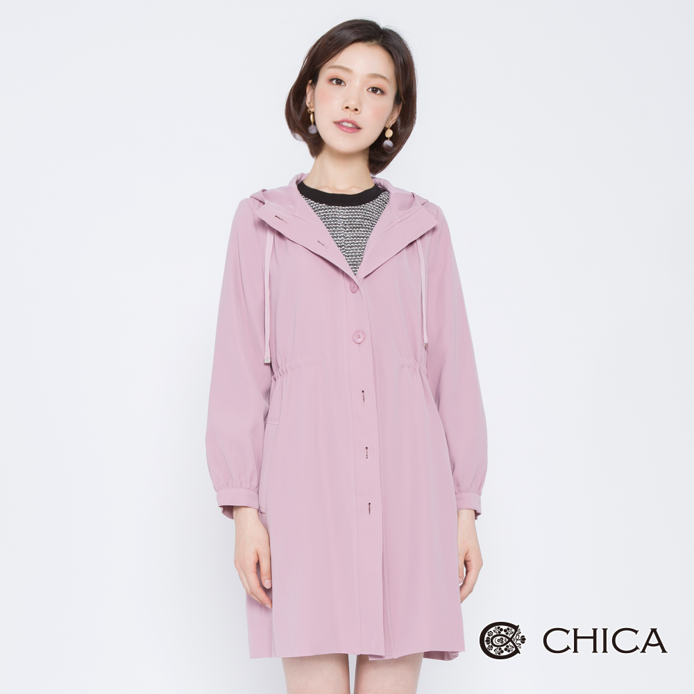 CHICA 青春剪影連帽抽繩縮腰風衣(2色)
