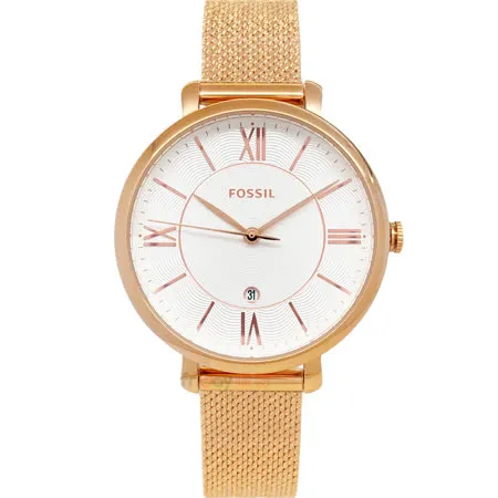 FOSSIL 手錶 ES4352玫瑰金色 編織紋米蘭錶帶 女錶