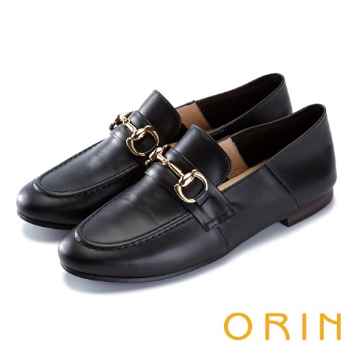 【ORIN】復古樂活主義 經典馬蹄扣牛皮平底鞋(黑色)